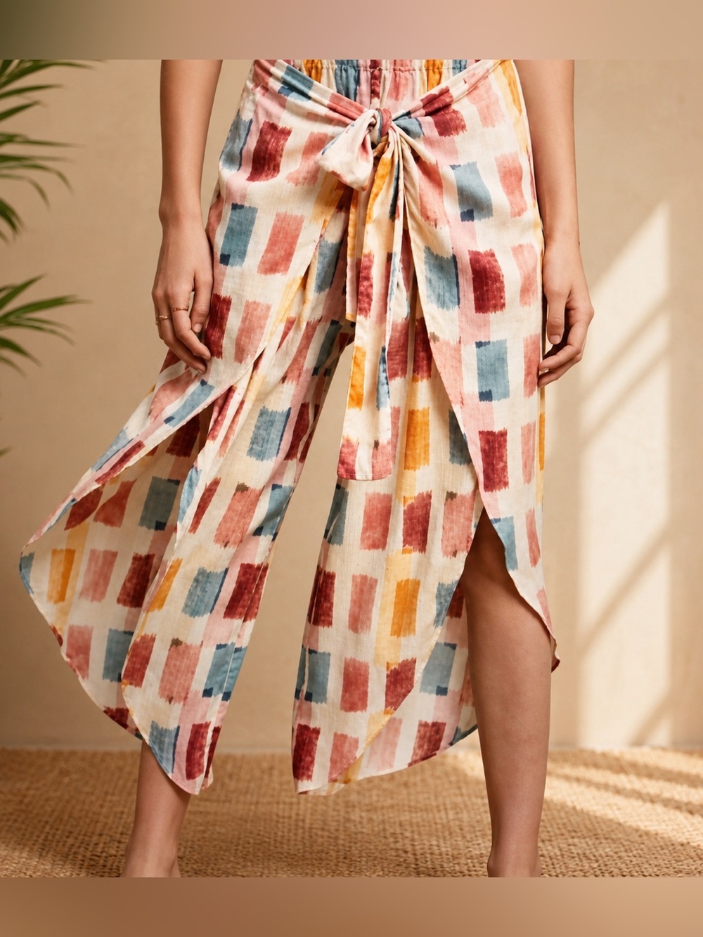 Lilka Anthropologie Watercolor Dahlia Palazzo Wrap Pants Women size L/XL Flowy